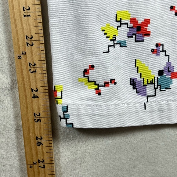 Obey Women’s Size 27 White Carpenter Cotton Pants with 8-Bit Floral Print Bug - Picture 12 of 13